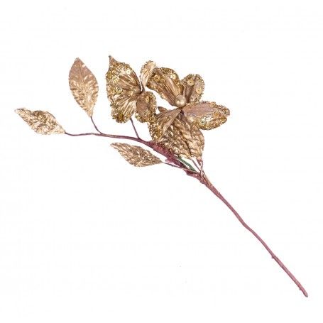 Rametto con Fiori Glitterati oro H.18 cm