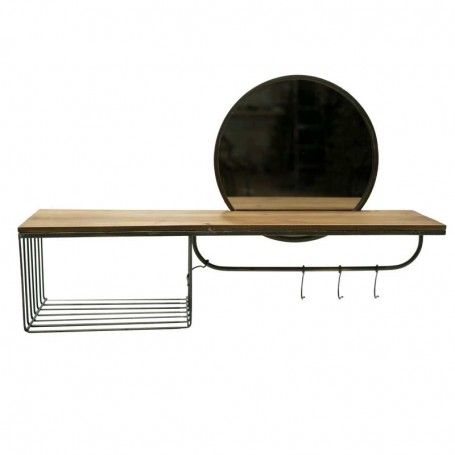 Mensola Stile Industrial in Legno con Specchio e Ganci
