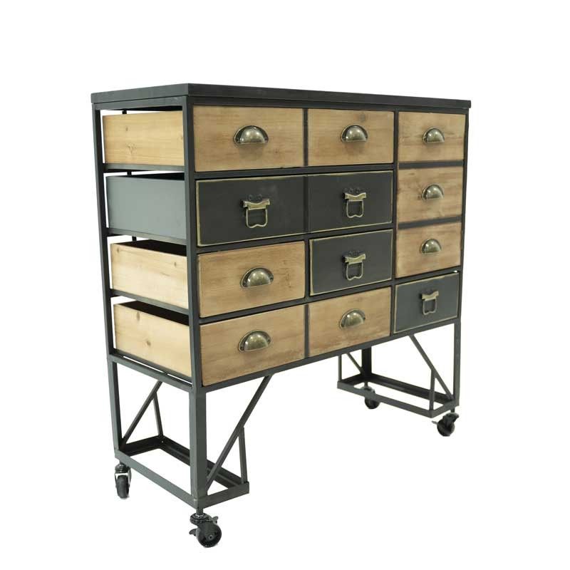 Cassettiera Stile Industrial con Ruote H.83 cm