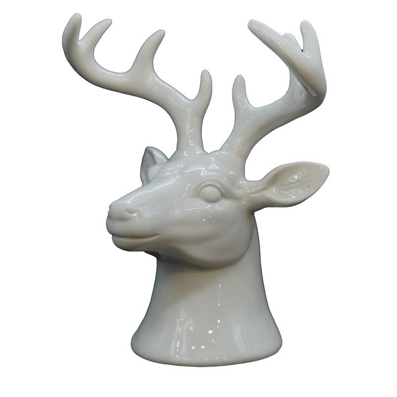 Testa di Renna Natalizia in Ceramica Bianca H.19 cm