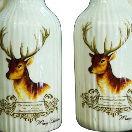 Set Olio e Aceto in Ceramica Bianco con Renna H.16 cm