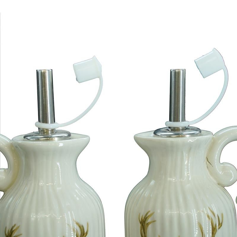 Set Olio e Aceto in Ceramica Bianco con Renna H.16 cm