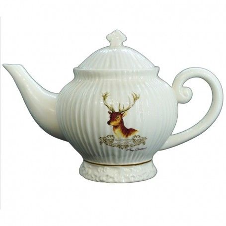 Teiera in Ceramica Bianca con Renna H.16 cm