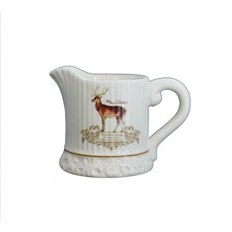 Vassoio con Zuccheriera e Tazza in Ceramica Bianca con Renna