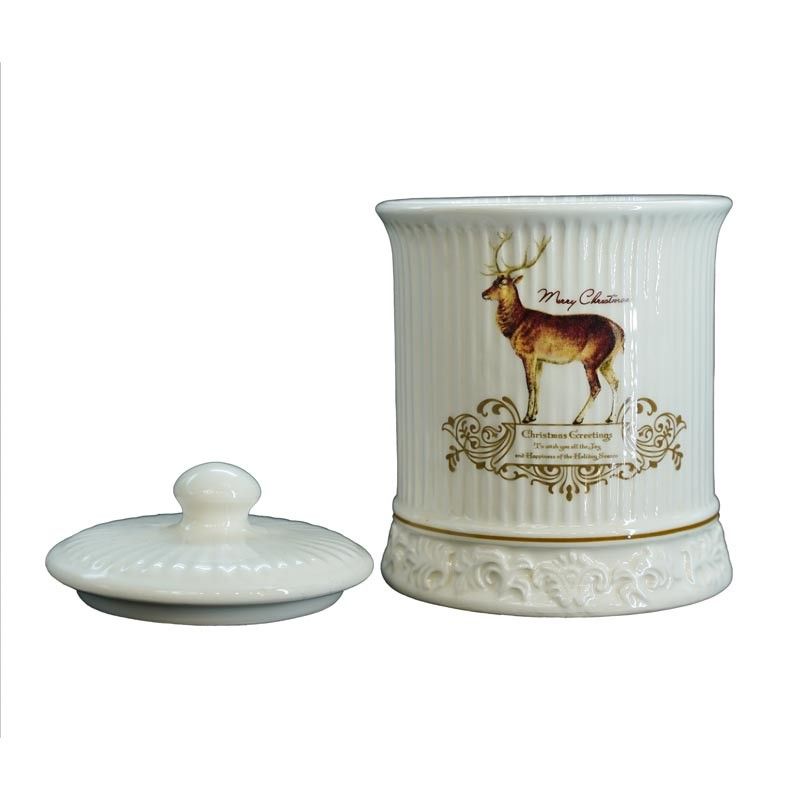 Contenitore in Ceramica Bianca con Renna H.13,5 cm