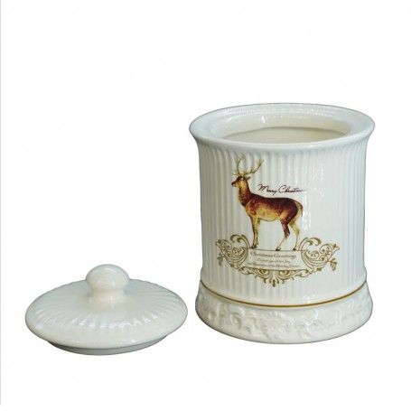 Contenitore in Ceramica Bianca con Renna H.13,5 cm