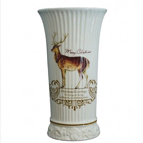 Vaso in Ceramica Bianca con Renna H.19 cm