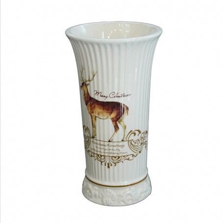 Vaso in Ceramica Bianca con Renna H.19 cm