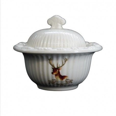 Contenitore in Ceramica Bianca con Renna H.9xD.11 cm