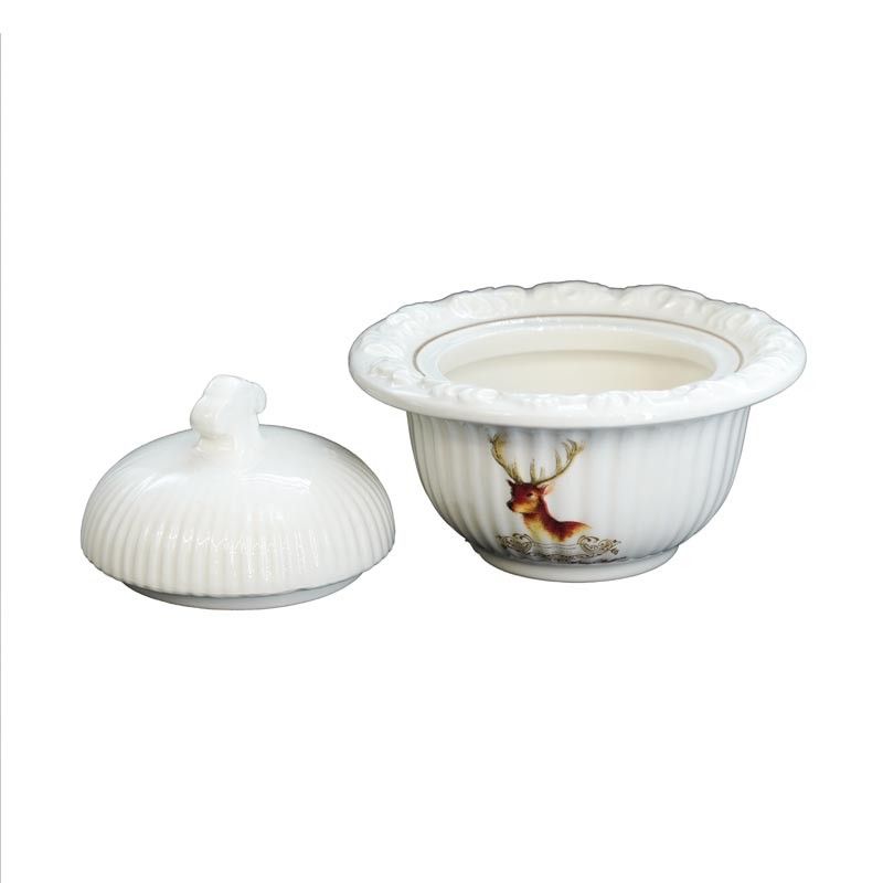 Contenitore in Ceramica Bianca con Renna H.9xD.11 cm