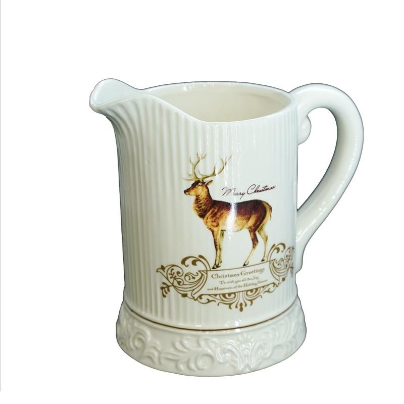 Brocca in Ceramica Bianca con Renna H.17 cm