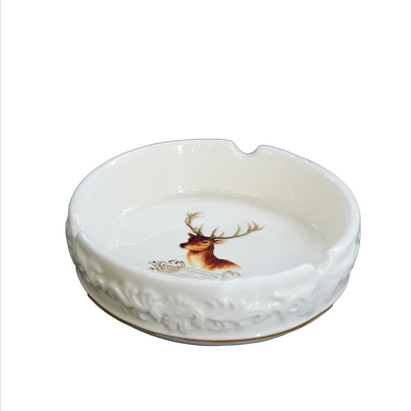 Posacenere in Ceramica Bianca con Renna D.11 cm