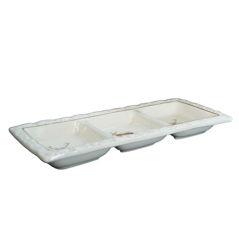 Piatto da Portata Rettangolare in Ceramica Bianca con Renna