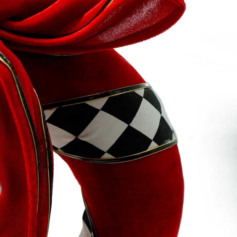 Corona Natalizia di Stoffa Rossa con Nastro a Scacchi D.36xP.8 cm