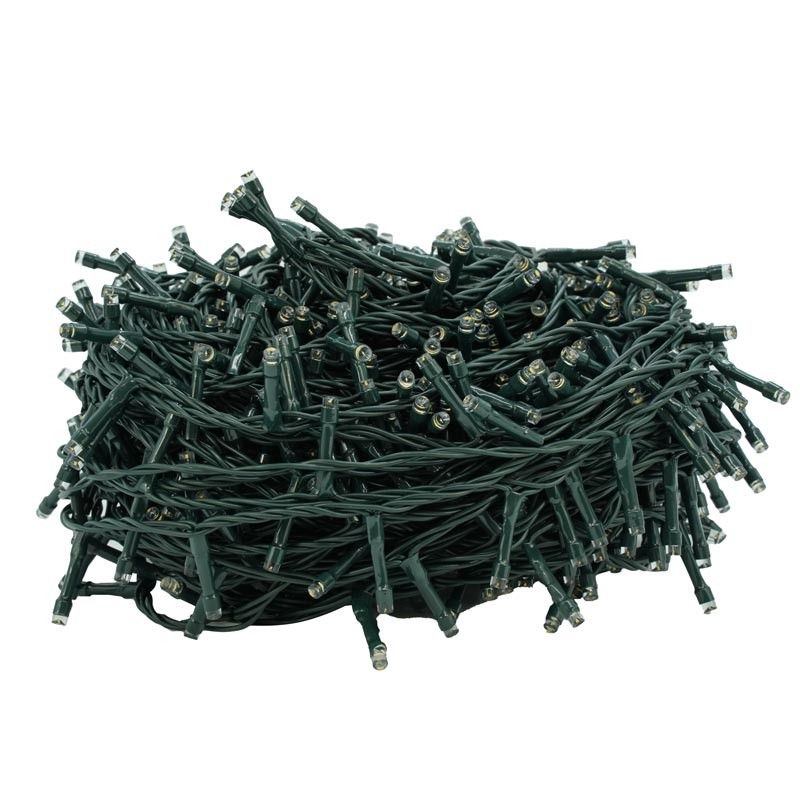 Catena 1300 Luci Led Bianco Caldo con Memory Control con Cavo Verde 65 metri Uso Esterno