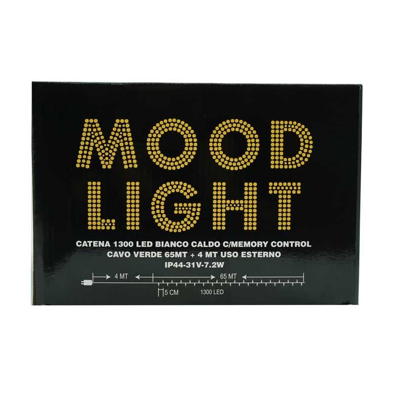 Catena 1300 Luci Led Bianco Caldo con Memory Control con Cavo Verde 65 metri Uso Esterno