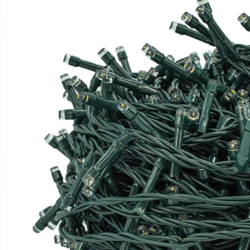 Catena 1300 Luci Led Bianco Caldo con Memory Control con Cavo Verde 65 metri Uso Esterno