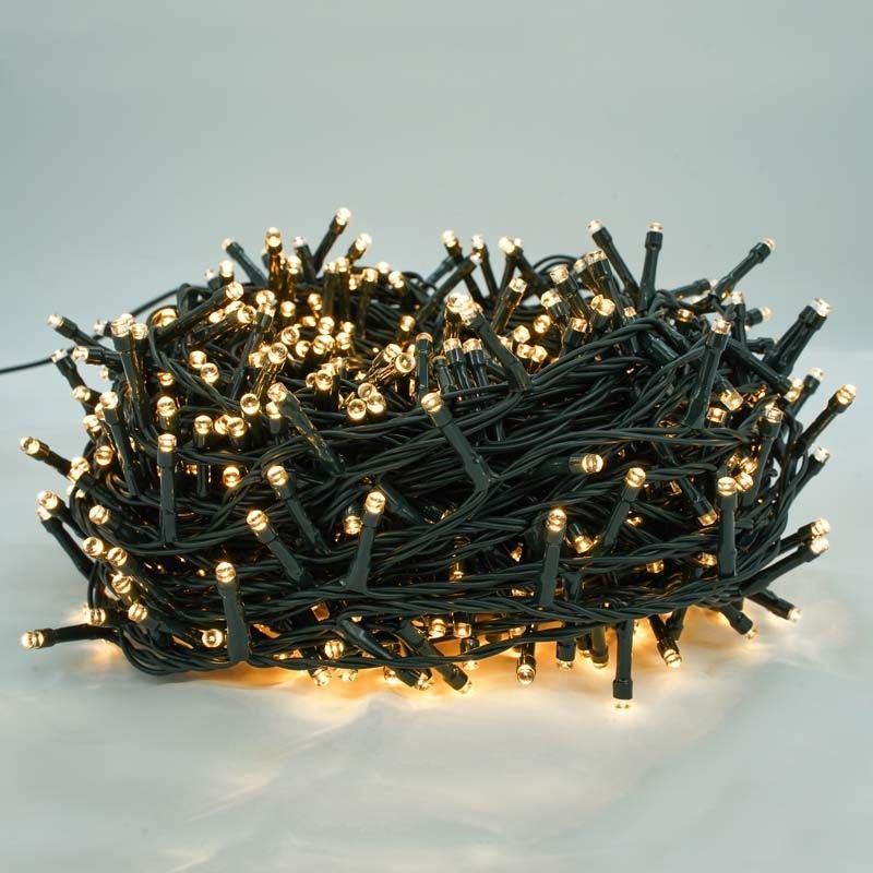 Catena 1300 Luci Led Bianco Caldo con Memory Control con Cavo Verde 65 metri Uso Esterno