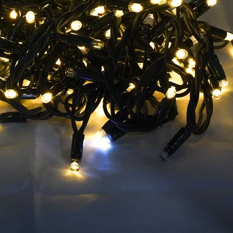 Serie di Luci da 10 metri con 135 Led Bianco Caldo + 15 Flash, Cavo in Caucciù Verde Professionale, Connettibile, Uso Esterno