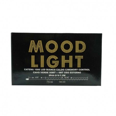 Catena Memory Control con 1000 Luci Led Bianco Caldo con Cavo Verde 50 metri, Uso Esterno