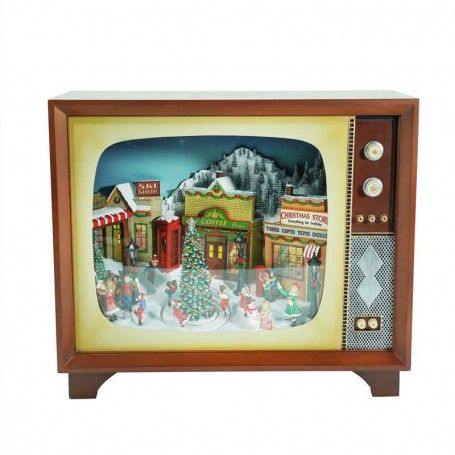 Tv con Scena Natalizia in Movimento con Luci Led e Musica H. 50 cm