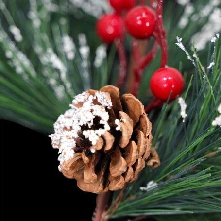 Ramo Natalizio con Pigne e Bacche Rosse H.50 cm