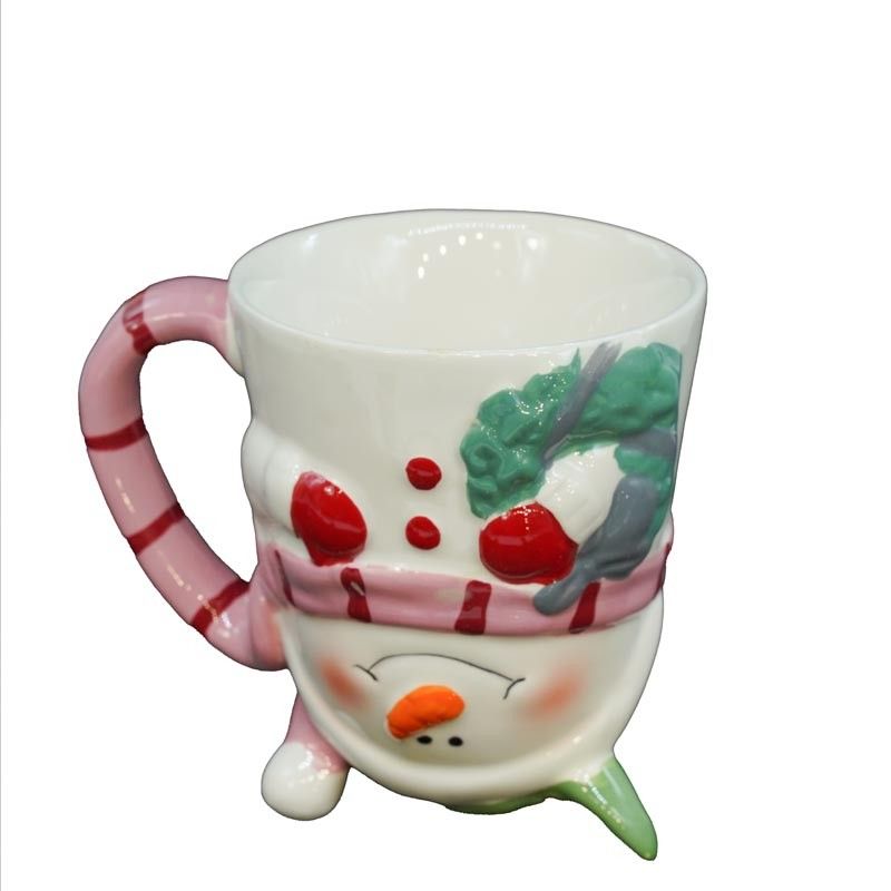 Tazza Natalizia Up&Down con Pupazzo di Neve Bianco e Rosa