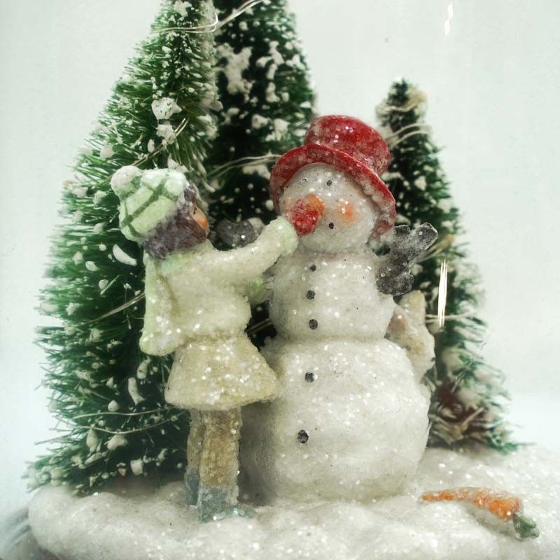 Scena Natalizia con Pupazzo di Neve sotto una Campana di vetro con Luci Led