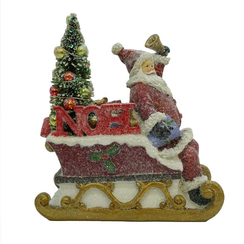 Slitta con Babbo Natale e Luci Led in Resina
