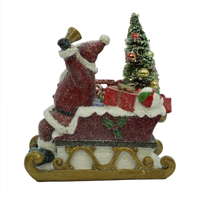Slitta con Babbo Natale e Luci Led in Resina