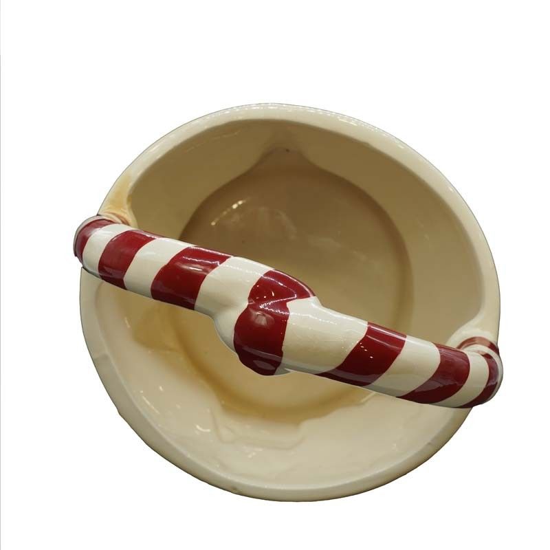 Cestino Grande in Ceramica con Manico Bianco/Rosso