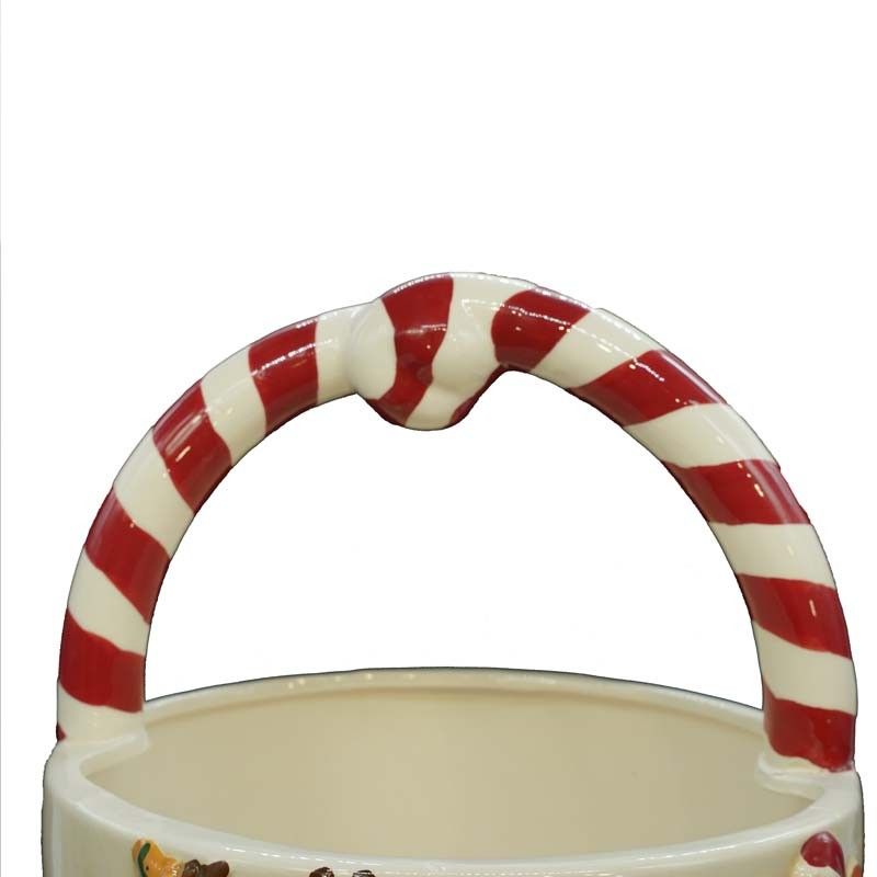 Cestino Grande in Ceramica con Manico Bianco/Rosso