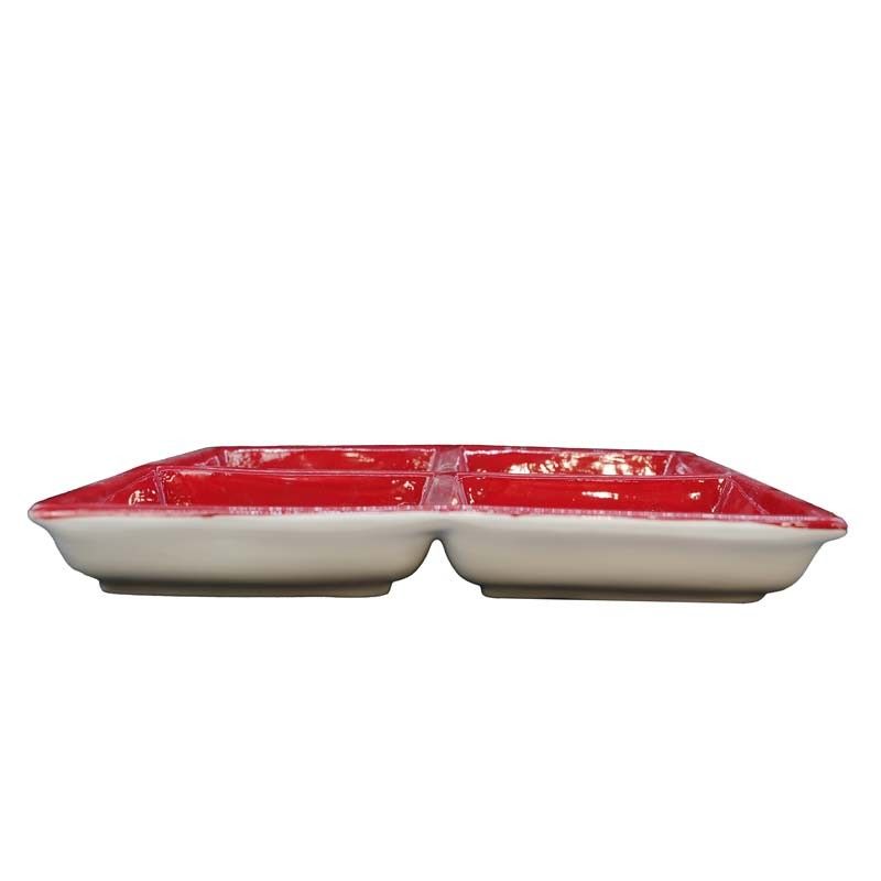 Piatto in Ceramica Rosso Diviso in 4 Sezioni