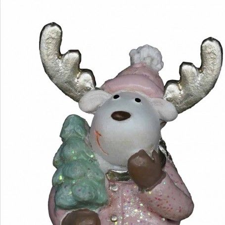Renna Natalizia con Abito Rosa e Grigio H.6,5 cm