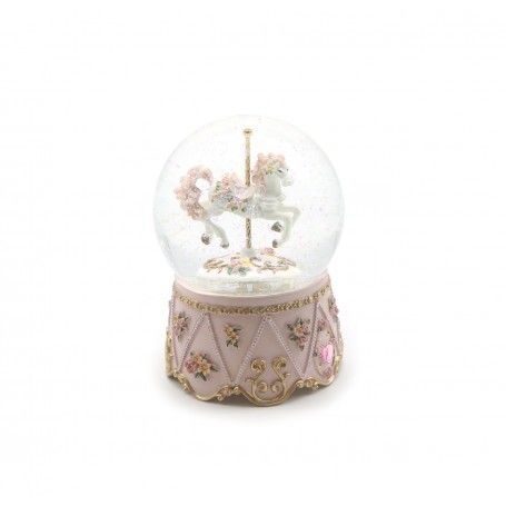 Sfera neve con cavallo a dondolo rosa con musica