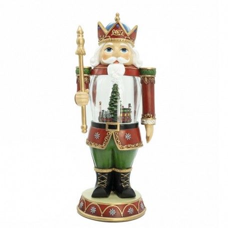 Schiaccianoci Natalizio in Resina e Acrilico con Albero e Treno in Movimento e Luci Led H.35 cm