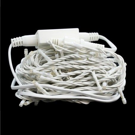 Catena con 100 Luci Led Bianco Caldo + 10 Falsh Cavo Bianco 10 metri Uso Interno