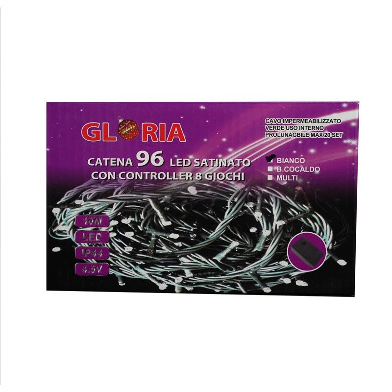 Catena con 96 Luci Led Bianco Satinato, Controller 8 Giochi, 10 metri Uso Esterno