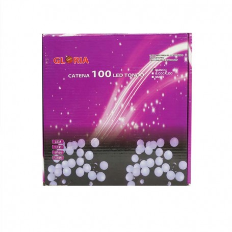 Catena con 100 Luci Led Tonde Bianco Freddo, Uso Esterno, 10 metri, Connettibile