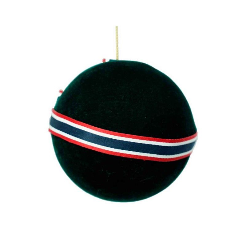 Palla di Natale Verde in Velluto con Nastro Rosso e Verde D.8 cm