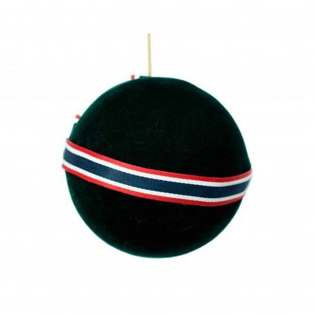 Palla di Natale Verde in Velluto con Nastro Rosso e Verde D.8 cm