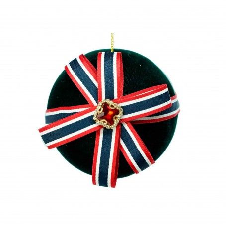 Palla di Natale Verde in Velluto con Nastro Rosso e Verde D.8 cm