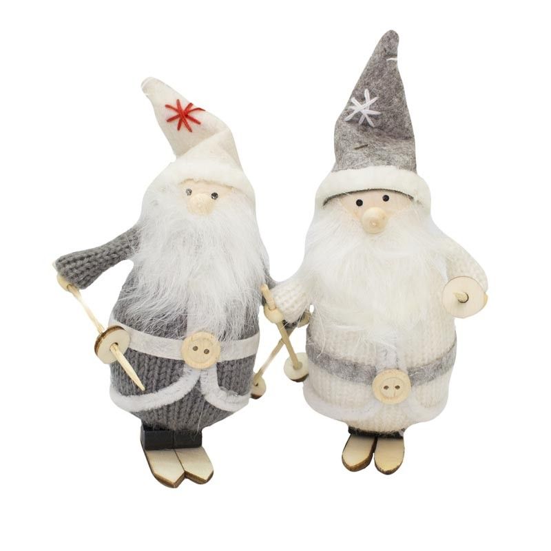 Set 2 Babbo Natale con Scii Bianco e Grigio H.11 cm