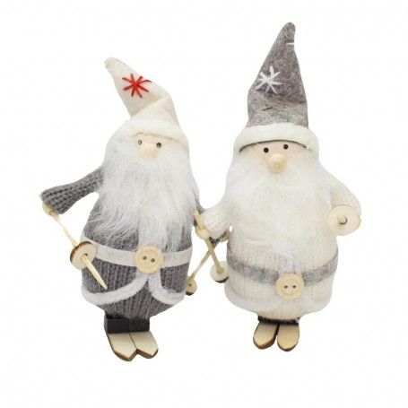 Set 2 Babbo Natale con Scii Bianco e Grigio H.11 cm