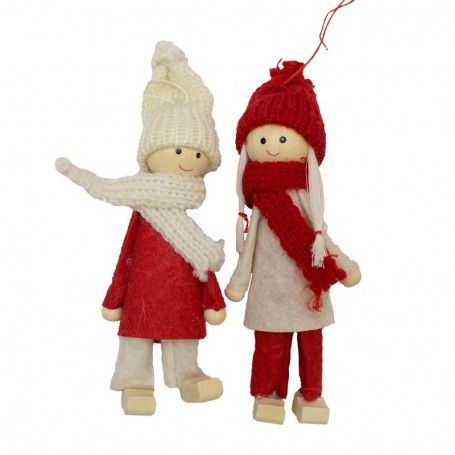 Box con Bimbo e Bimba Bianco/Rosso H.13 cm