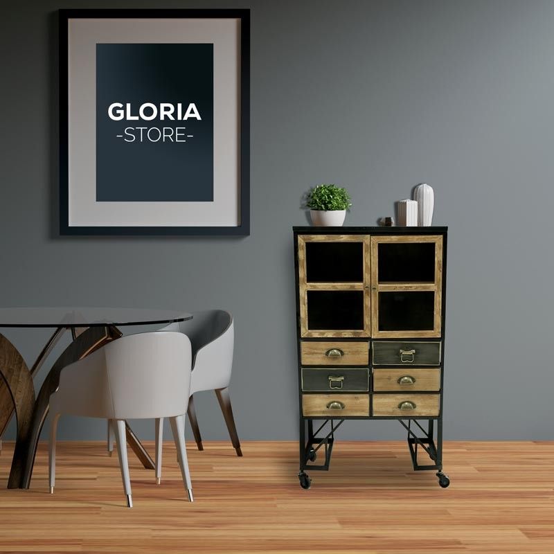 Vetrinetta Stile Industrial con Ruote H.110 cm