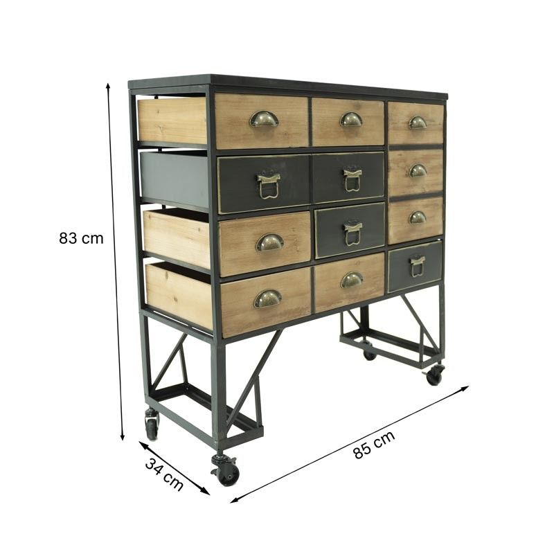 Cassettiera Stile Industrial con Ruote H.83 cm