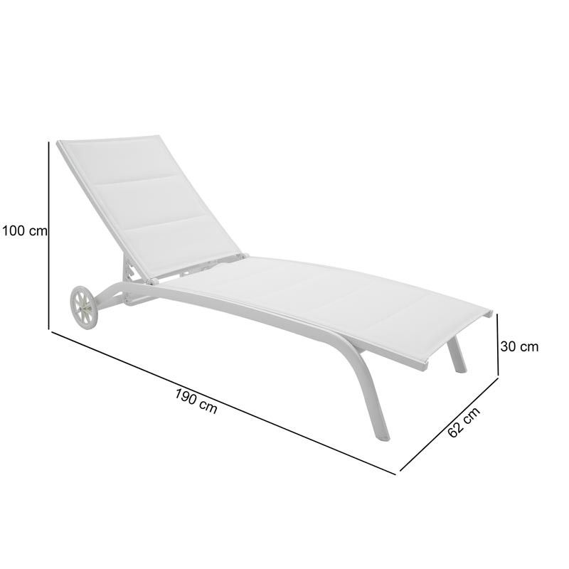 Lettino Prendisole da Giardino, Imbottito e in Alluminio Bianco | Milk