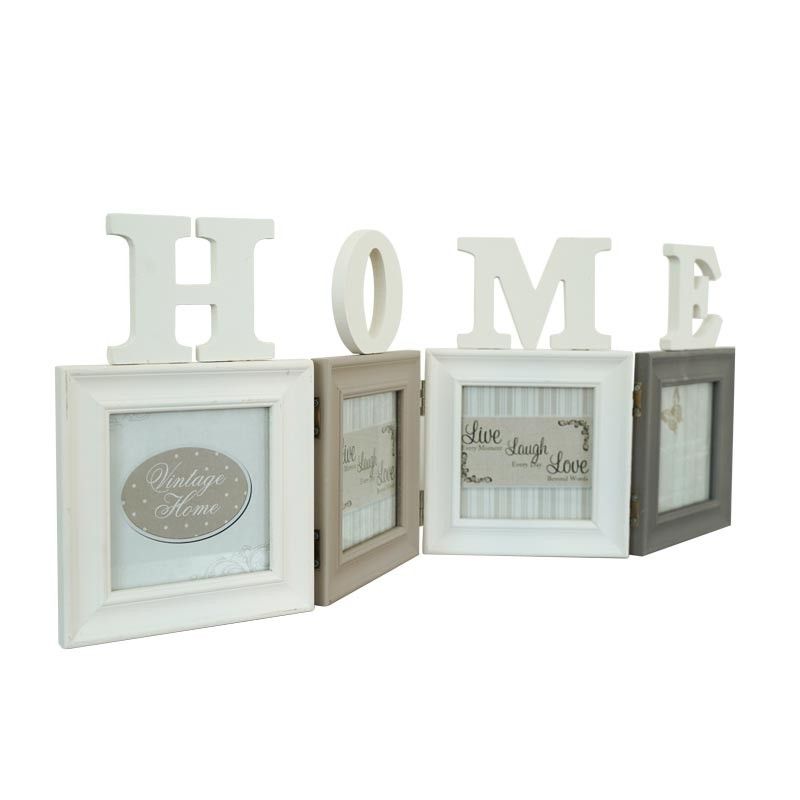 Quattro Cornici per Foto con Scritta Home in Legno