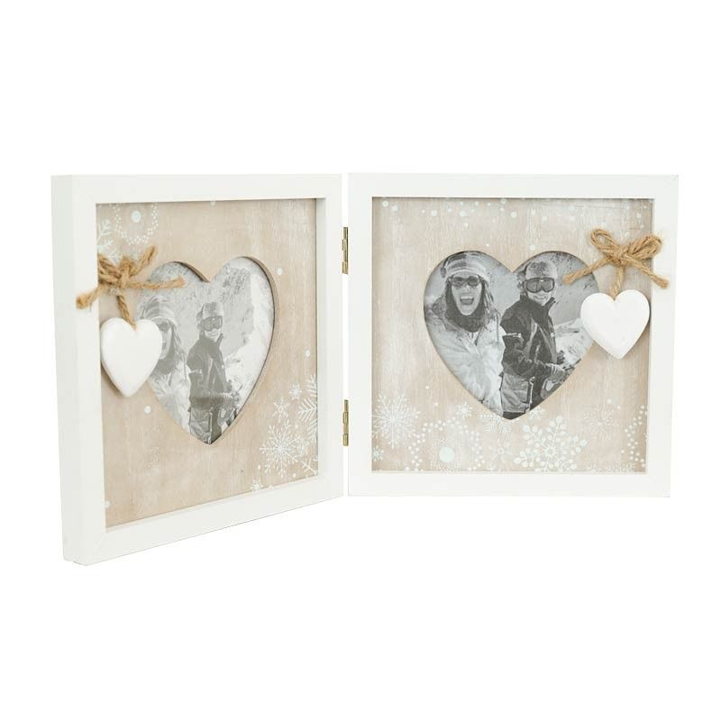 Cornice Doppia per Foto con 2 Cuori in Legno